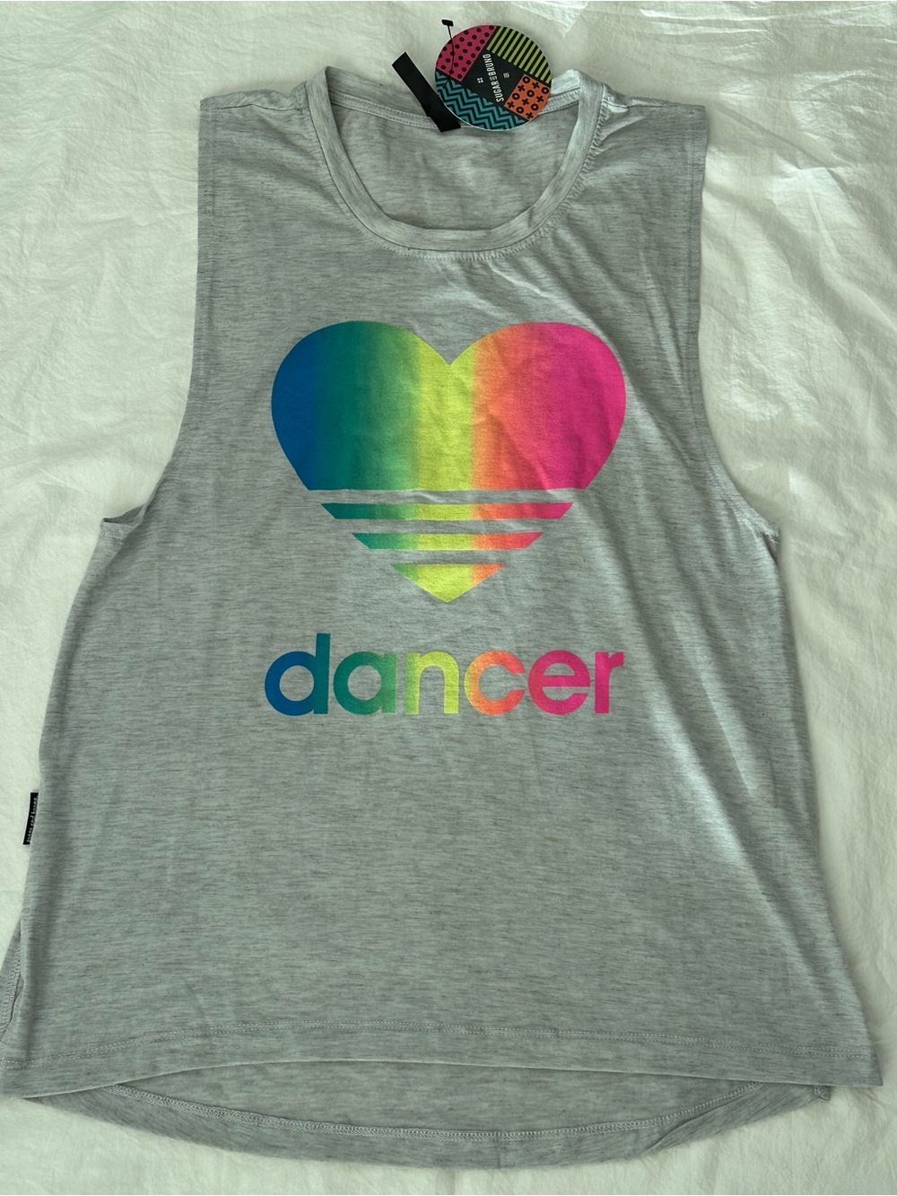 Sugar and Bruno Heart Dancer Rainbow Graphic Tank Top Gray/Multicolor S/M